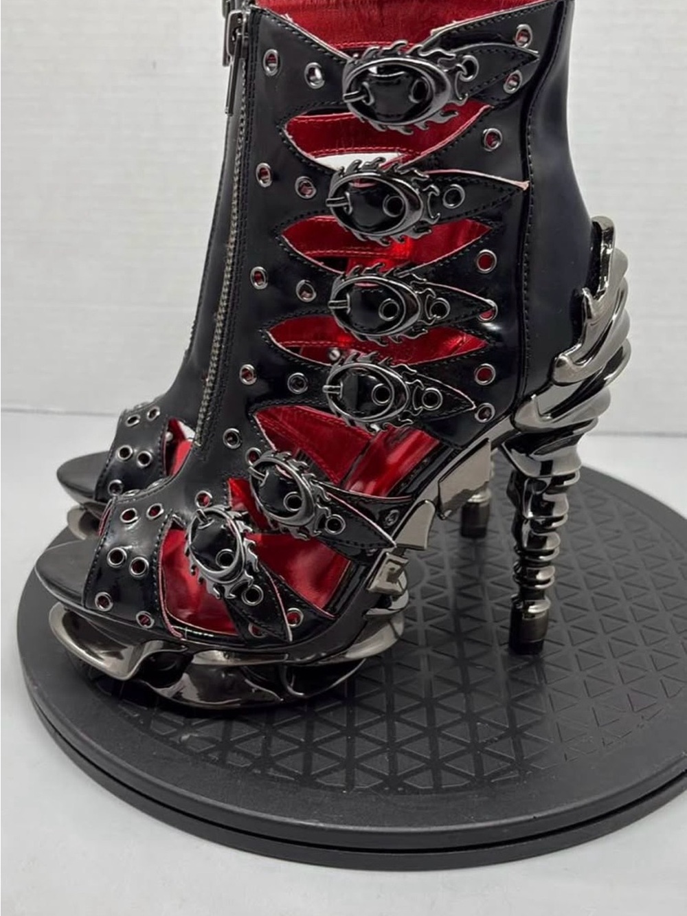 Gothic Black & Red Strappy High Heel Booties